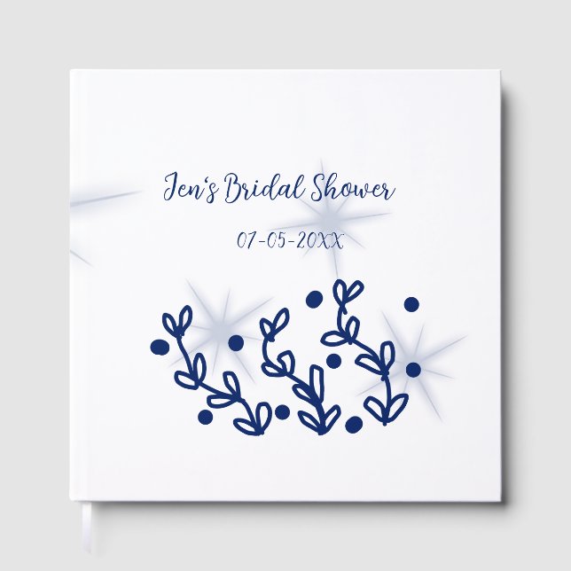 Livro De Visitas Folhas de estrelas azuis luxo real chá de noiva  (Frente)