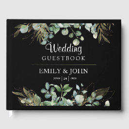 Livro De Visitas Folhas de Eucalipto Botânico Dourado Design Modern