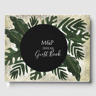 Livro De Visitas Folhas de Monstera Desenhadas à Mão Vegetação Verd