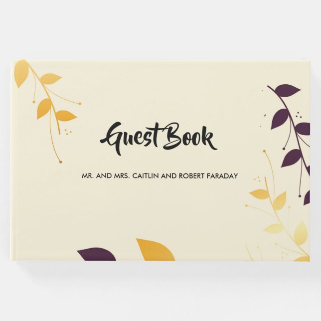 Livro De Visitas Folhas de Ouro Roxo Elegante (Frente)