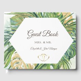 Livro De Visitas Folhas de Palmeira Tropical Gold Verão