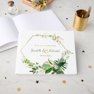 Livro De Visitas Folhas Elegantes de Monstera em Aquarela Tropical