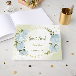 Livro De Visitas Folhas verdes, azuis bonito, geométricas