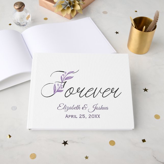 Livro De Visitas FOREVER Floral Text For Wedding (Frente aberta)