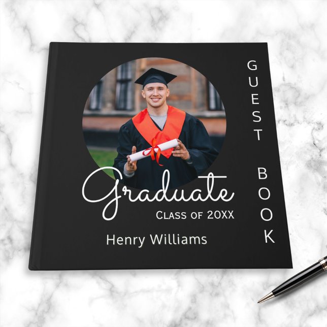 Livro De Visitas Formando Personalizado de Manutenção de Fotos Mode (A black guest book for graduation, personalized with photo, name and 'class of' year)