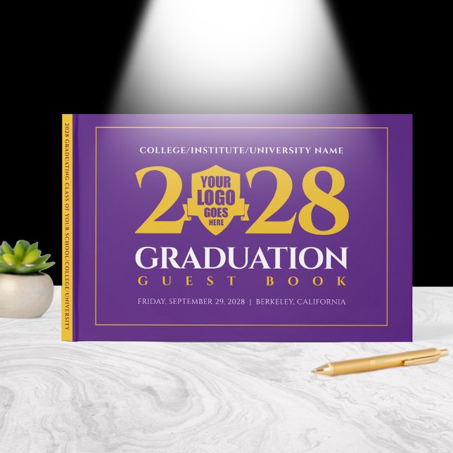 Livro De Visitas Formatação na Universidade do Colégio Dourado Roxo (Purple & Gold School/College/University Graduation Guest Book Cover Photo (front))
