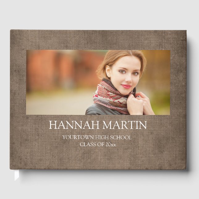 Livro De Visitas Formatação Rustic Brown Aged Burlap Linen (Frente)