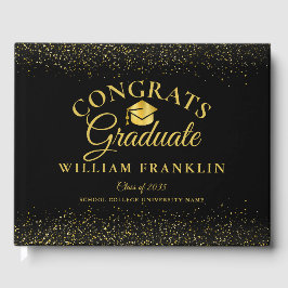 Livro De Visitas Formatura Preta e Dourada Personalizada Moderna