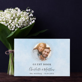 Livro De Visitas Foto azul clara de prata brilha casamento