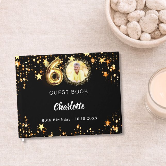 Livro De Visitas Foto das estrelas do ouro preto de aniversário do  (Criador carregado)