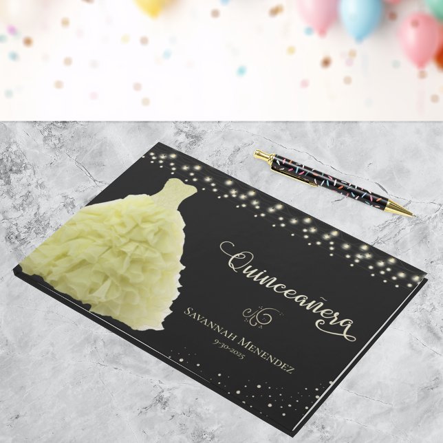 Livro De Visitas Foto das Luzes Amarelas da Quinceanera Negra (Criador carregado)