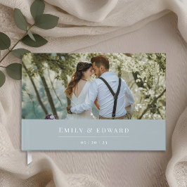 Livro De Visitas Foto de Casamento Azul Moderno Dusty