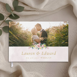 Livro De Visitas Foto De Casamento Floral Cor-De-Rosa Esbranquiçada