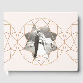 Livro De Visitas Foto de Casamento Geométrico Chic Round Diamond
