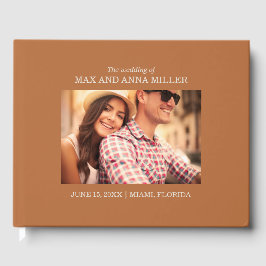 Livro De Visitas Foto de casamento laranja queimada elegante modern