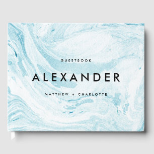 Livro De Visitas Foto de casamento moderno do Marble Azul e Branco