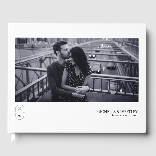 Livro De Visitas Foto de Casamento Preto e Branco do Monograma Mini (Frente)
