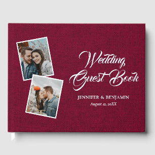 Livro De Visitas Foto de Casamento Rustic Burlap, Burgundy