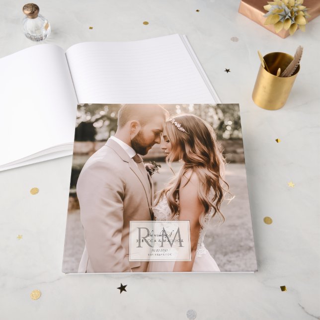 Livro De Visitas Foto de Casamento Rústico Elegante (Frente aberta)