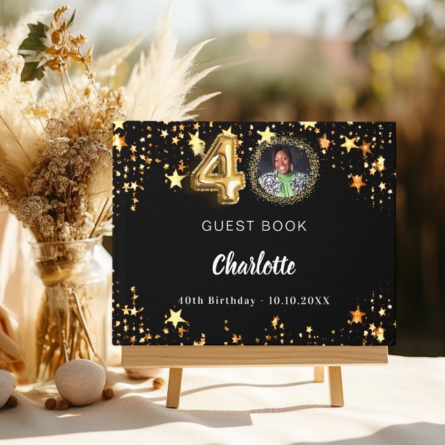 Livro De Visitas foto de estrelas aniversário de 40 anos preto dour (Criador carregado)