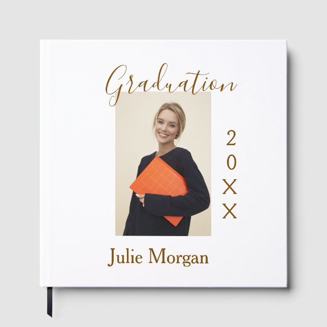 Livro De Visitas foto de formatura ano dourado marrom 20XX nomesimp (Frente)