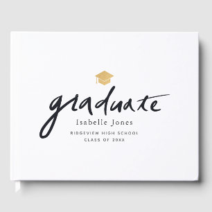 Livro De Visitas Foto de Graduação Branca de Script Simples Manus