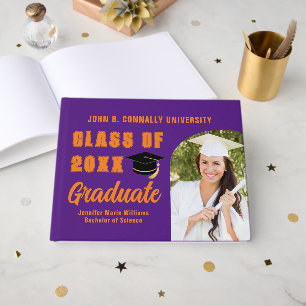 Livro De Visitas Foto de Graduado Laranja Roxo Personalizada Gradua