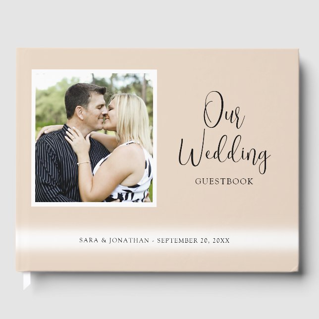 Livro De Visitas Foto de Tan Wedding com Script Elegante (Frente)