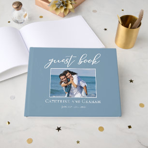 Livro De Visitas Foto do Casal de Casamento Costeiro Azul Dusty