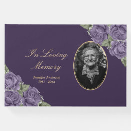 Livro De Visitas Foto do Funeral Floral Purple Elegante