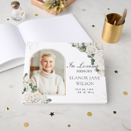 Livro De Visitas Foto do Funeral Memorial Floral de Rosas Brancas