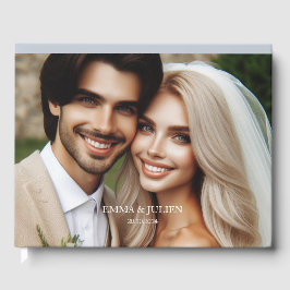 Livro De Visitas Foto elegante monograma Dusty Blue Guest Book