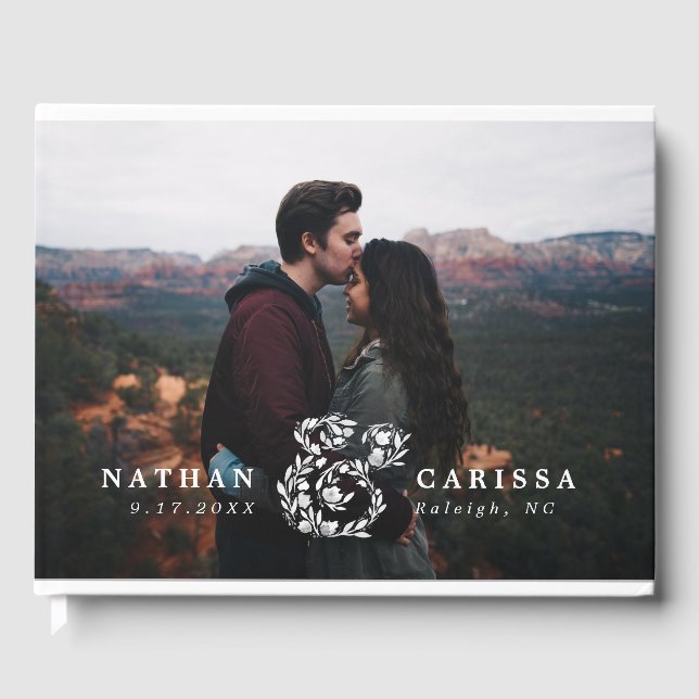 Livro De Visitas Foto Floral Ampersand Wedding Guest Book (Frente)