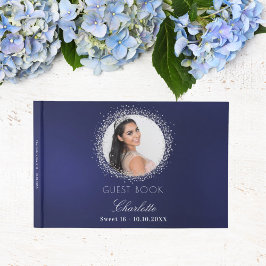 Livro De Visitas Foto glamourosa de prata azul doce 16 marinho