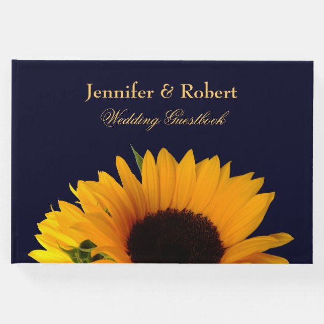 Livro De Visitas Foto Marinho Blue Sunflower Weding (Frente)