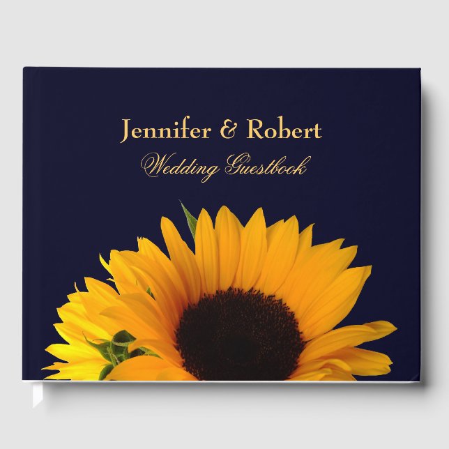 Livro De Visitas Foto Marinho Blue Sunflower Weding (Frente)