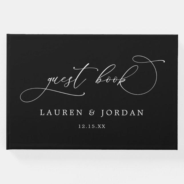 Livro De Visitas Foto Moderna Chic Casamento Preto e Branco (Frente)