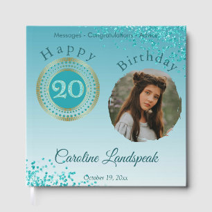 Livro De Visitas Foto personalizada Azul-brilhante 20 de Aniversári