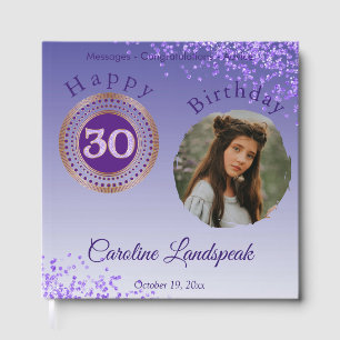 Livro De Visitas Foto Personalizada Brilho Roxo, 30º Aniversário