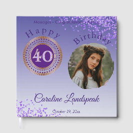 Livro De Visitas Foto Personalizada Brilho Roxo, 40º Aniversário
