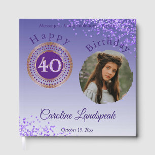 Livro De Visitas Foto Personalizada Brilho Roxo, 40º Aniversário