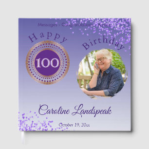 Livro De Visitas Foto personalizada com brilho roxo, 100º aniversár