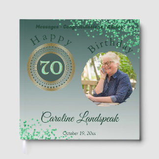 Livro De Visitas Foto personalizada com brilho verde, 70 Birthday