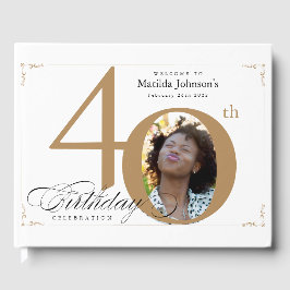 Livro De Visitas Foto personalizada da caligrafia Dourada aniversár