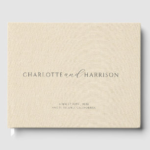 Livro De Visitas Foto personalizada de casamento Cream Faux Linen