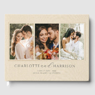 Livro De Visitas Foto personalizada de casamento Cream Faux Linen