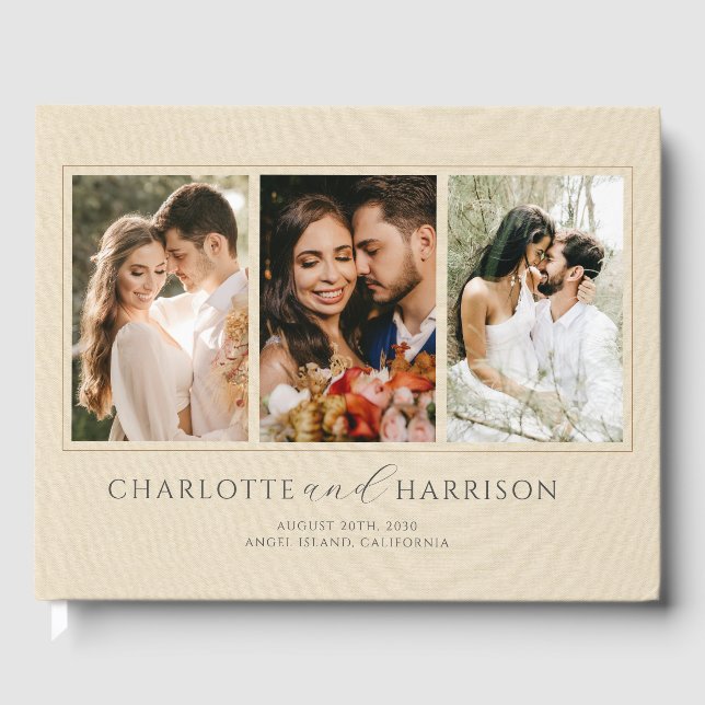 Livro De Visitas Foto personalizada de casamento Cream Faux Linen (Frente)