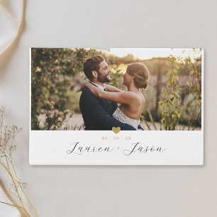 Livro De Visitas Foto Personalizada de Casamento de Corações Dour