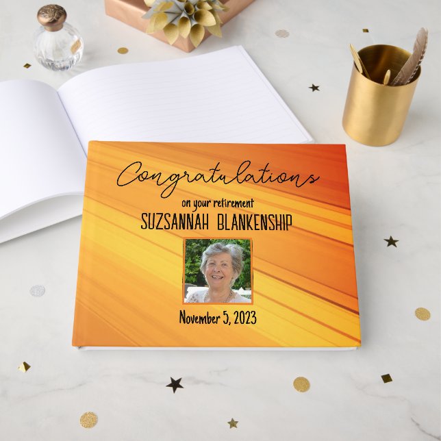 Livro De Visitas Foto Personalizada do Dourado Streak Diagonal de R (Frente aberta)