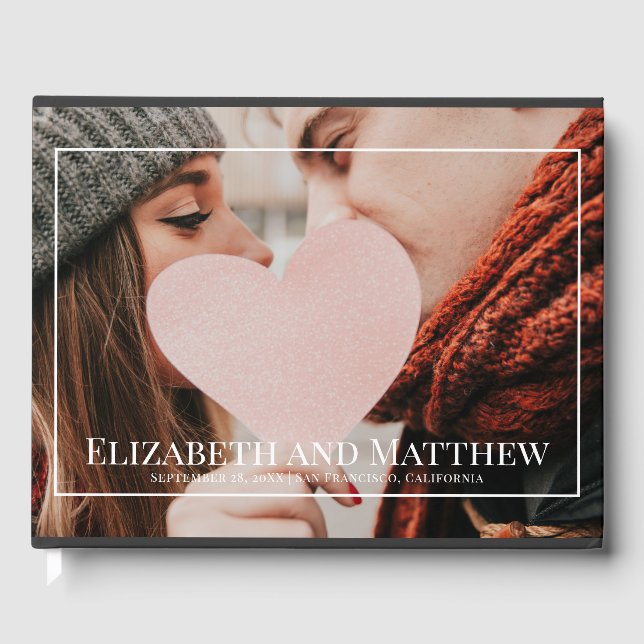 Livro De Visitas Foto personalizada do monograma no casamento de qu (Frente)